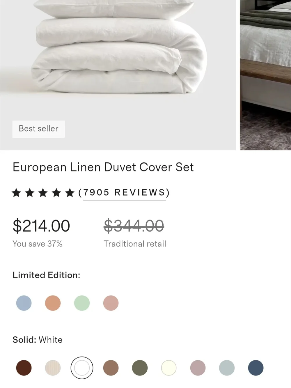 Quince European Linen Duvet Cover Set White King/Cal King